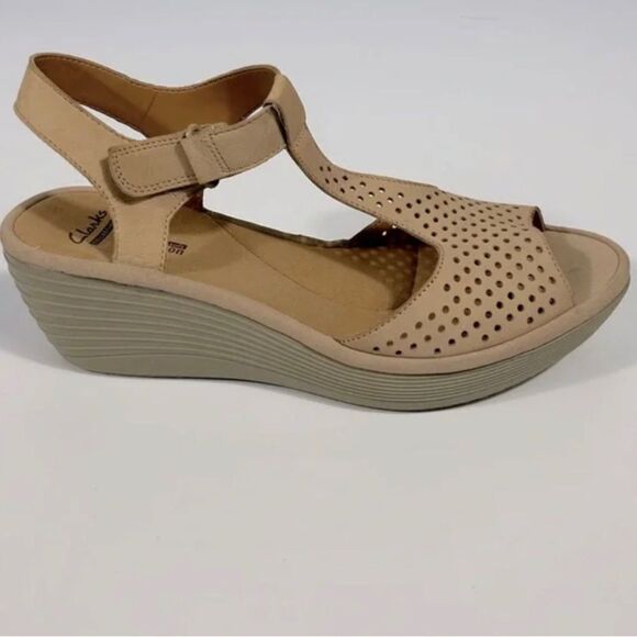Clarks Reedly Waylin Leather Strap Wedges Heels Sandals 10W - Picture 1 of 10